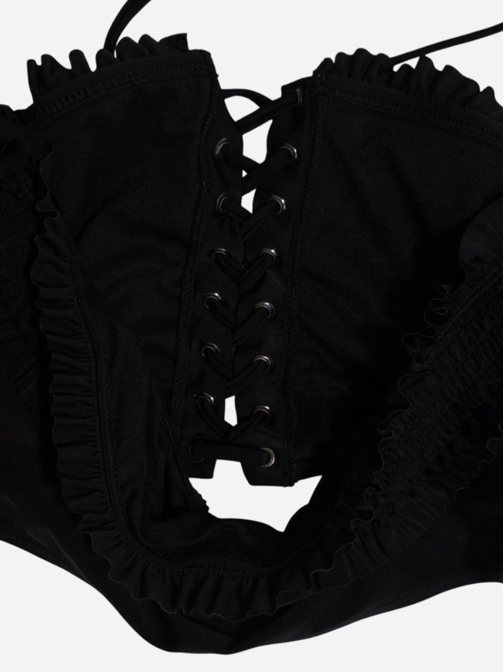 Xhilaration Black Lace-Up Ruffle Off-Shoulder Bikini Top Bralette - Picture 5 of 8